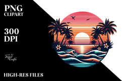 Retro Tropical Sunset Clipart PNG Product Image 2