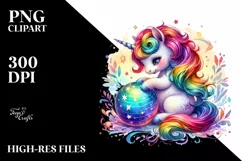 Colorful Baby Unicorn Playing with Magic Orb PNG Product Image 3