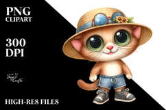 Expressive Cat in Sun Hat Clipart Product Image 2