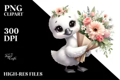 Cute Swan Flower Bouquet Summer Clipart Product Image 2