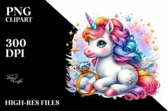 Colorful Baby Unicorn with Ring PNG Product Image 3