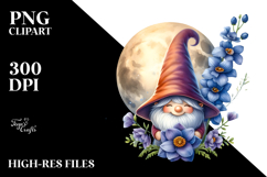 Gnome with Moon Delphinium PNG Product Image 2