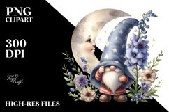 Gnome with Moon Delphinium PNG Product Image 2