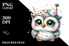 Cute Baby Owl with Party Hat PNG Product Image 2