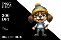 Watercolor Baby Dog Big Eyes Hat Rain Boots Clipart Product Image 2