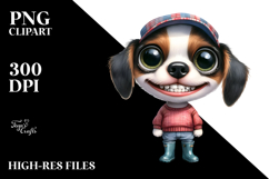 Watercolor Baby Dog Big Eyes Hat Rain Boots Clipart Product Image 2