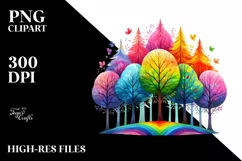 Colorful Watercolor Vibrant Rainbow Trees Clipart Product Image 3