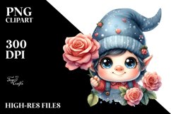 Small Gnome with Rose, Watercolor Splash PNG Product Image 2