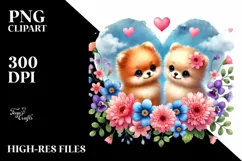 Cute Flower with Pomeranian Heart PNG Product Image 2