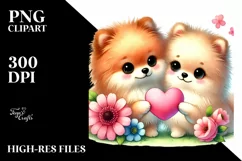 Cute Flower with Pomeranian Heart PNG Product Image 2