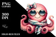 Smiling Octopus with Scarf | Watercolor Clipart Product Image 1