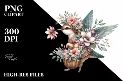 Detailed Watercolor Boho Cute Baby Hummingbird with Flower Product Image 3