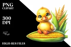 Funny Baby Duck Sitting in Front of Corncob | Sublimation | Product Image 1