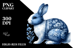 Blue Toile Rabbit, Transparent PNG Product Image 2