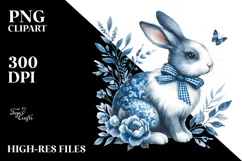 Rabbit Made of Blue Toile, Transparent PNG Product Image 2