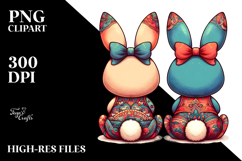 Vintage Sitting Bunny with Bow PNG Product Image 2