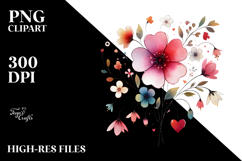 Colorful Watercolor Flower with Hearts PNG Product Image 2
