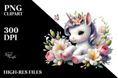 Cute Baby Unicorn with Freesia | Sublimation | Clipart Product Image 3