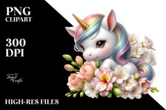 Cute Baby Unicorn with Freesia | Sublimation | Clipart Product Image 3