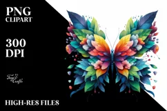 Abstract Butterfly with Plant Leaves and 3D Flowers PNG Product Image 1