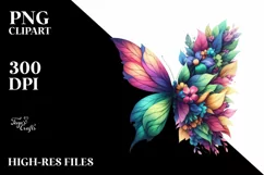 Abstract Vibrant Watercolor Butterfly with Flowers PNG Product Image 3