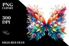 Abstract Vibrant Watercolor Butterfly with Flowers PNG Product Image 3