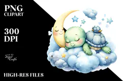 Whimsical Baby Turtle on Moon, Transparent PNG Product Image 2