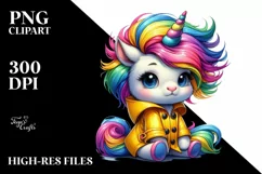 Sitting Baby Unicorn with Raincoat PNG Product Image 3