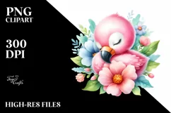 Cute Baby Flamingo Watercolor Art Product Image 1