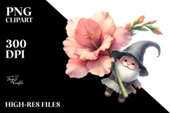 Cute Watercolor Gnome with Gladiolus PNG Product Image 2