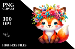 Cute Fox Watercolor Vibrant Clipart Product Image 2