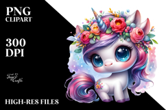 Cute Baby Unicorn with Floral Wreath PNG Product Image 2