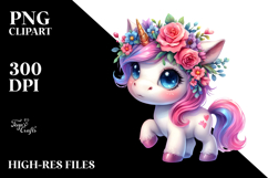 Cute Baby Unicorn with Floral Wreath PNG Product Image 2