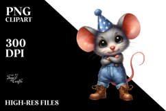 Expressive Farm Mouse With Party Hat | Clipart Product Image 2