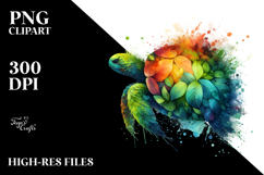 Vibrant Turtle with Plant Leaves, Transparent PNG Product Image 2
