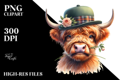 Highland Cow Portrait With Flower | Clipart Product Image 2