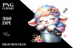 Colorful Baby Lamb Sleeping in Bucket | Sublimation | Product Image 1
