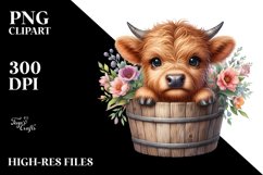 Cute Baby Cow from Wood Bucket PNG Product Image 3