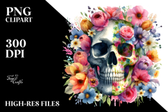 Colorful Skull Spring Flowers PNG Product Image 2