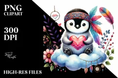 Cute Penguin Heart on Cloud PNG Product Image 2
