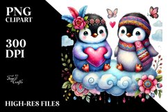 colorful Penguin on Cloud Holding Heart PNG Product Image 2