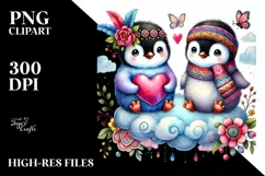 colorful Penguin on Cloud Holding Heart PNG Product Image 2