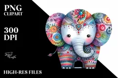 Colorful Watercolor Whimsical Elephant | Clipart Product Image 1