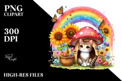 CAT House with Mushroom and Sunflower | Rainbow Scene Product Image 1
