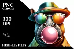Hippo Portrait with Chewing Gum Clipart Product Image 3