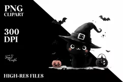 Simple Halloween Black Cat Clipart, High-Res PNG Product Image 1