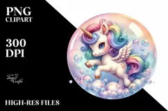 Colorful Baby Unicorn Twirling in Bubble, High-Res PNG Product Image 3