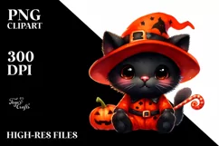Cute Baby Black Cat Halloween Sublimation Clipart Product Image 3