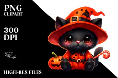 Cute Baby Black Cat Halloween Sublimation Clipart Product Image 2