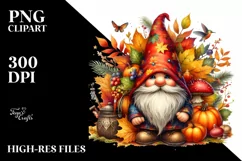 Vibrant Watercolor Autumn Gnome PNG Product Image 1